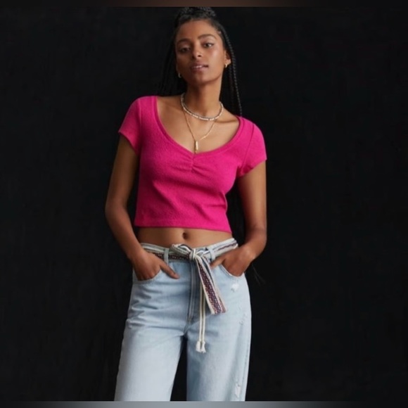 Anthropologie | Scoop Neck Baby Tee Crop Top - Picture 1 of 8
